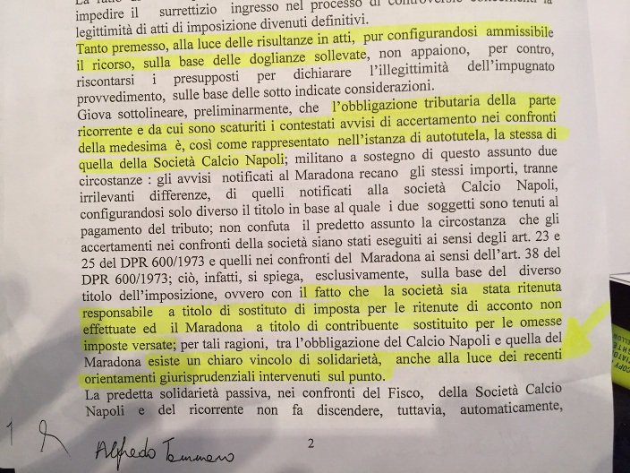 Maradona sentenza Fisco