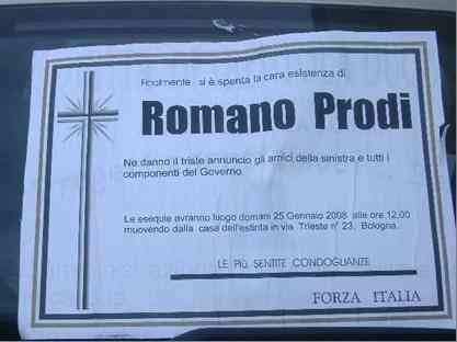 manifesto funebre per Romano Prodi