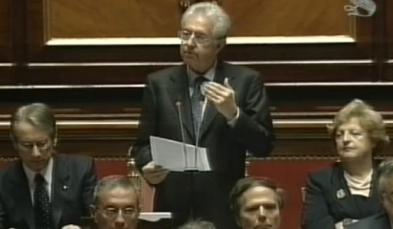 Monti durante l'intervento al Senato