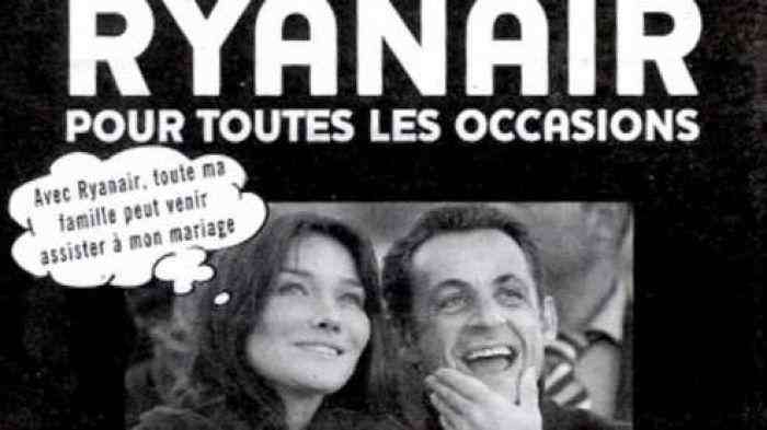 la pubblicità della Ryanair con Carla e Sarko