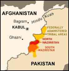 mappa Waziristan (confine Afghanistan-Pakistan)