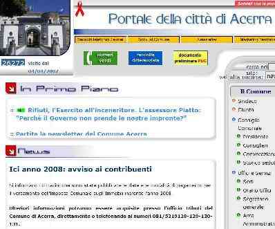 La homepage del sito del Comune di Acerra