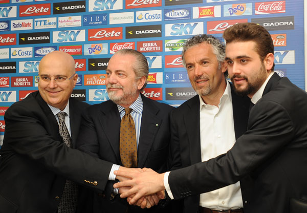 da sin. il dg Marino, il presidente De Laurentiis, Donadoni ed Edoardo De Laurentiis (foto Felice De Martino)